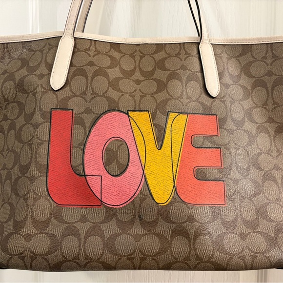 Coach Brown Tote with Red and Orange Love Print - Picture 2 of 6